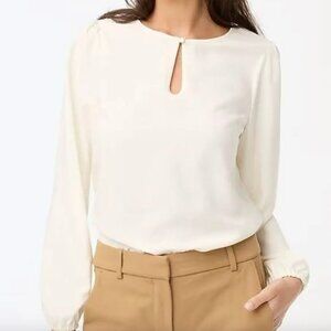 J.Crew Puff Sleeve Keyhole Crepe Blouse in Ivory (Size PXS)